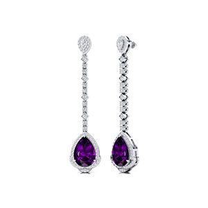 Boucles d'oreilles pendantes en or massif 18 carats ornées de véritables diamants, avec améthyste naturelle et poire au design unique. - Product Image 4
