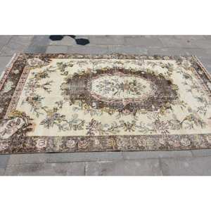 พรมขนสัตว์8.5ft สีเบจสีน้ำตาลคลาสสิกขนาด4.9 x ดีไซน์แบบเย็บปะติดปะต่อกันแบบตุรกีสำหรับห้องนั่งเล่นห้องนอนห้องโถงทำจากยางทรงสี่เหลี่ยม - Product Image 3