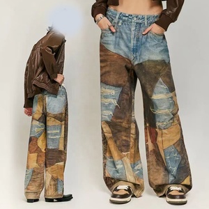 Pantalon évasé vintage pour homme en coton 100% personnalisé, coupe slim, jean décontracté, taille mi-haute, patchwork de haute qualité - Product Image 4