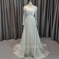 Robe de mariée élégante en satin Jancember CM44, robe de mariée scintillante, robe de mariée à col en V, robe de mariée à manches longues, tenue de soirée de fiançailles