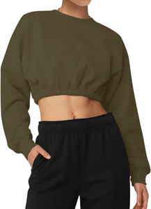 Ropa de mujer superventas, Top corto de manga larga de Color sólido, sudaderas personalizadas, sudaderas transpirables con cuello redondo para mujer - Product Image 3