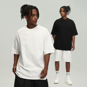 Custom Logo Tshirts <b>Men's</b> Cotton Fitted Tshirt Streetwear Oversized Rib Crewneck Boxy <b>Heavyweight</b> 300Gsm <b>T</b>-<b>shirt</b> for <b>men</b> - Product Image 1