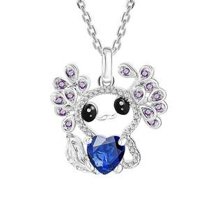Collar Jeulia Hug Me Sweet Elf con Piedra de Nacimiento de Axolotl Mexicano para Niños en Plata de Ley - Product Image 1