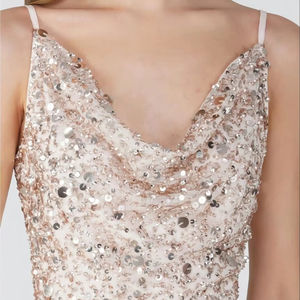 فستان حفلة موسيقية أنيق مطرز بالترتر مطرز بالخرز والرقبة اليدوية الجميلة بلا أكمام بقلنسوة للحفلات الراقصة - Product Image 1