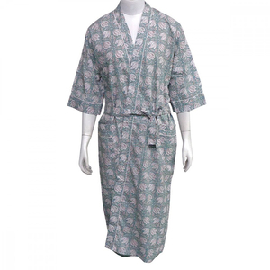 Kimono de luxe indien imprimé en blocs motif floral Spaghetti sangle 100% coton cambrique taille libre Kimono enveloppant à vendre - Product Image 1