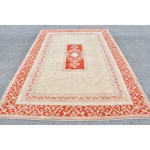 Tapis turc vintage classique Orange Beige 6.8 X 9.3ft Patchwork fait à la main Rectangle laine Polyester Latex support pour Teen Living - Product Image 1