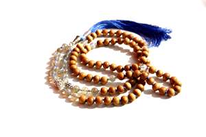 Collar Largo de Moda con Cuentas de Piedras Preciosas Naturales, Piedra Lunar, Madera de Sándalo India, Borla, 108 Cuentas Mala, Certificado - Product Image 5