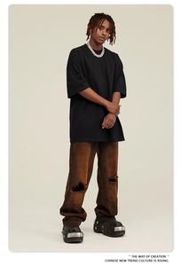 T-shirt en détresse vintage lavé à l'acide 100% coton lourd T-shirt surdimensionné de rue avec logo personnalisé pour hommes - Product Image 3