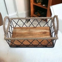 Panier en maille moderne et élégant, écologique, avec poignée en bois, design circulaire en fil de fer, organisateur de rangement multifonctionnel pour fruits, cuisine
