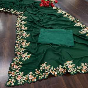 Fancy Fashible Trending Outfit Blusa de Sari de seda Vichitra de alta calidad con bordado y trabajo de secuencia e hilo múltiple a la venta - Product Image 3