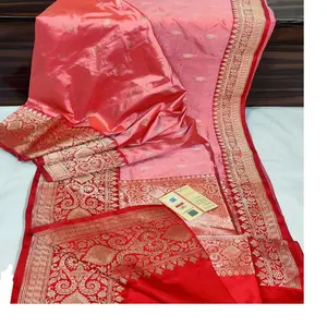 custom made in tomato red colour brocade silk fabrics and sarees ideal for fashion designers and fashion stores for resale