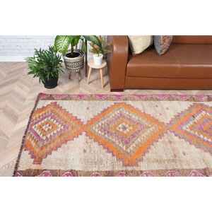Alfombra Turca Vintage, Alfombra de Pasillo de 3.4x11 pies, Alfombra con Rayas Naranjas - Product Image 1