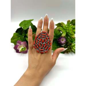 Navajo Fashionable Metal <b>Ring</b> <b>Adjustable</b> Sterling Silver Mediterranean Coral Inlay Gift for Stylish Occasions Mainly Made Alloy - Product Image 5