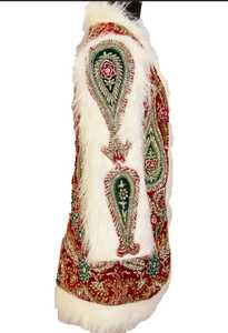 2022 Vintage fourrure Zari travail veste pour femmes brodé blanc fausse fourrure longue coton-rembourré chic hiver tenue boutons - Product Image 2