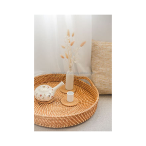 ข้อเสนอที่ดีที่สุดการจัดอันดับสูงรอบหวายทอถาดที่มีด้ามจับหวายออตโตมันถาดจากเวียดนามเพื่อการส่งออก - Product Image 3