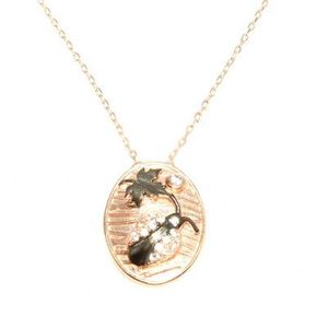 Collier en argent sterling 925 motif coccinelle et feuille pour femme, avec pierres roses, noires et blanches serties clos et design à motifs - Product Image 1