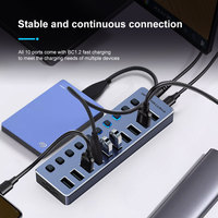 10 puertos USB3.0 Splitter Computer Extender USB HUB 2.4A Puerto PD de carga rápida Fuente de alimentación externa de 12V