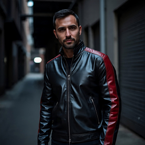 Men's Custom Printed <b>Genuine</b> Sheep Skin Leather Jacket with Turn Collar Winter Motorcycle Zipper Jackets Sublimation Jacket - Product Image 2