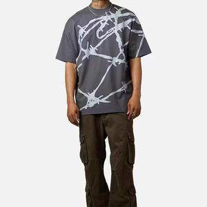 Camisetas con estampado de abullonado personalizado de calidad superior 100% tela de algodón Color gris de talla grande ropa de calle de secado rápido camiseta para hombres - Product Image 3