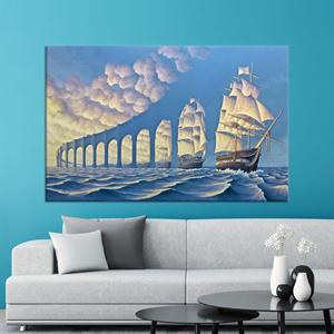 Arte en lienzo de barco surrealista: Obra de arte impresa en lienzo de Sky Bridge, LIENZO ENROLLADO - Product Image 1