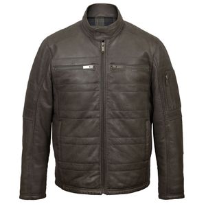 Chaqueta de Cuero Marrón para Hombre, Chaqueta de Motociclista de Diseño, Acolchada con Piel de Cordero Auténtica, para Invierno - Product Image 1
