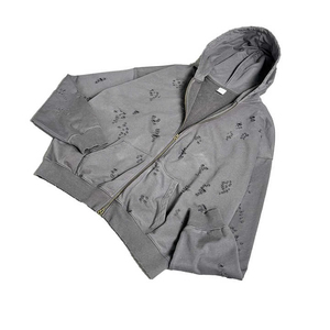 Sweats à capuche surdimensionnés avec fermeture éclair pour hommes Streetwear Broderie respirante Tendance thermique Vente en gros Sweats à capuche lavés à l'acide - Product Image 1