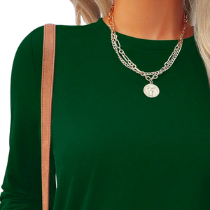 Camiseta Informal de Manga Larga para Mujer, Cuello Redondo, Tela Suave y Elástica, 100% Algodón, Transpirable, de Secado Rápido, Básica, para Uso Diario, Cómoda - Product Image 3