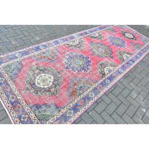 Vintage <b>Runner</b> Rug 4.6x12.5 ft, Turkish <b>Red</b> Polka dot Wool Rug - Product Image 2