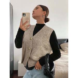 Women's Vintage Star-Button V-Neck Worsted <b>Knit</b> Single Breasted Vest Short <b>Waistcoat</b> Outerwear - Product Image 6