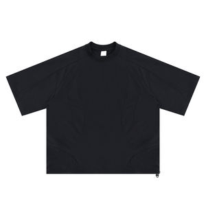 T-shirt de sport pour homme en tricot 100% polyester surdimensionné, logo personnalisé, 300 grammes, motif uni lourd, style hip-hop, anti-froissement, rapide - Product Image 5