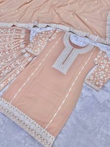 Vêtements indiens pakistanais de style moderne haut de travail cousu à chaîne avec broderie lourde Plazzo Dupatta pour fête d'été - Product Image 2