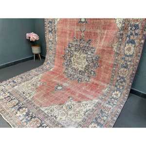 Turkish Vintage Rug 6.6x10.8 ft (202x329 cm), <b>Red</b> Solid <b>Wool</b> Rug - Product Image 3