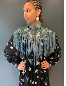 Robe de soirée élégante et antistatique pour femme, Cape perlée magnifiquement ornée, perles brodées sur le devant, cristaux pour club - Product Image 3