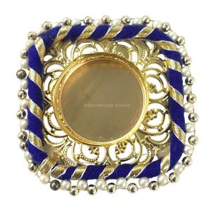 Traditional Ethnic Indian Handmade Metal Tea Light Holder Indoor/Outdoor <b>Colourful</b> Diwali Decor Square <b>Candle</b> Home Decoration - Product Image 1
