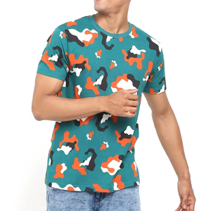 เสื้อยืดคอกลมแขนสั้นลายพรางสำหรับผู้ชาย ทรงปกติ สไตล์ลำลอง ผ้าถัก สีเขียว ส้ม ดำ ขาว - Product Image 3