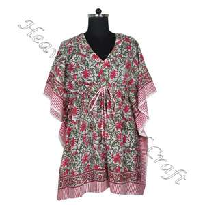 Kaftan de algodón con estampado de bloque de mano, caftán indio hecho a mano KFCS118 Abaya Kaftan caftan árabe Jalabiya Dubai, estampado de bloque de mano a la moda - Product Image 2