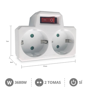 Adaptateur 2 prises Schuko avec interrupteur, double prise frontale avec interrupteur 2 x 16A avec protection pour enfants, MAX 3680W - Product Image 3