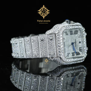 Montre pour homme de luxe en acier inoxydable avec cadran analogique, style HipHop glacé avec moissanite VVS, mécanique haut de gamme - Product Image 3