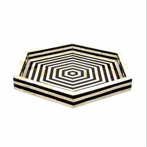 Plateau de service en incrustation d'os de forme hexagonale et à rayures pour plateau de service de comptoir de Table basse du fabricant indien - Product Image 1