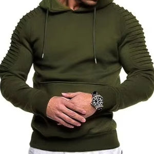Pull-over décontracté à manches longues pour hommes 100% coton de haute qualité écologique tricoté col à capuche cordon de serrage solide - Product Image 1