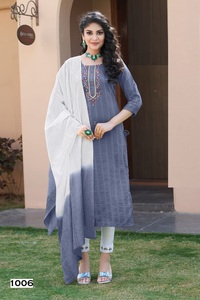 Última colección de Pure Chinon Rayon bordado Kurti Set ropa india y pakistaní - Product Image 5