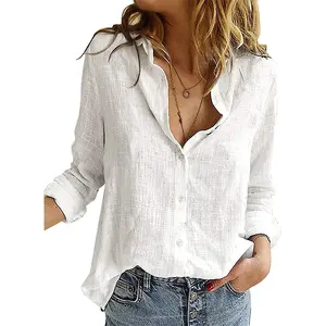 wholesale summer cotton long sleeve ruffle blank women's korean blouse women pure linen t-shirts beach cover