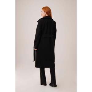 Lustrin Women's Long Lined <b>Black</b> Melton Wool Blend <b>Overcoat</b> - Elegant Winter Outerwear for Wholesale Distribution - Product Image 5