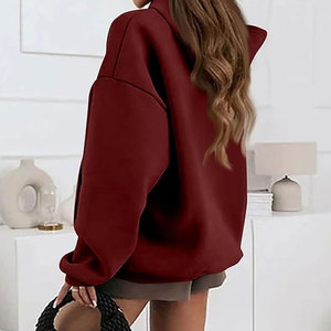 Women's Casual Solid Color Long Sleeve Hooded Pullover Loose Fit Kangaroo Pocket 100% Cotton Fleece Winter Hoodie - Product Image 2