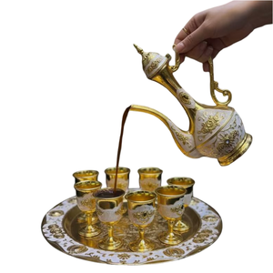 ชุดกาแฟหรือชุดน้ำชาทองเหลืองวินเทจคุณภาพสูง พร้อมลวดลายแกะสลักสวยงาม ขัดเงาสำหรับใช้ในบ้านและโรงแรม - Product Image 5