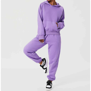 Sudaderas con capucha de chándal de dos piezas de color en blanco Conjunto de Sudadera con capucha de mujer de invierno - Product Image 4