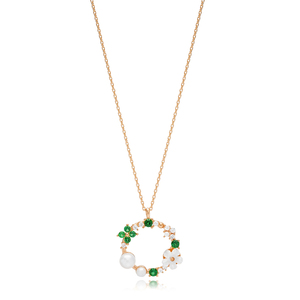 Collier Pendentif Rond Creux Fleur Perle Collection Été Bijoux Artisanaux Turcs en Argent Sterling 925 Vente en Gros - Product Image 6