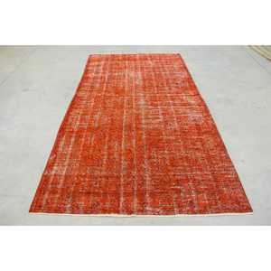 Tapis vintage turc écologique en patchwork 4,9x8,9 pieds, orange, laine du sud-ouest avec envers en latex - Product Image 1