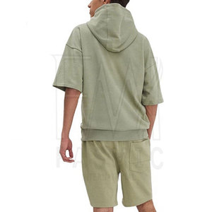 100% Cotton Fabric Shorts Sleeve Hoodie Style <b>Shirt</b> Sets With Durable Pocket's Set's <b>For</b> Custom Printed Logo - Product Image 2