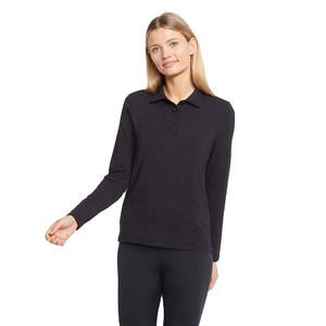 Polo de manga larga con cuello en contraste para mujer a la moda, Polo estampado de mezcla de algodón suave a la moda para negocios, aspecto informal - Product Image 1